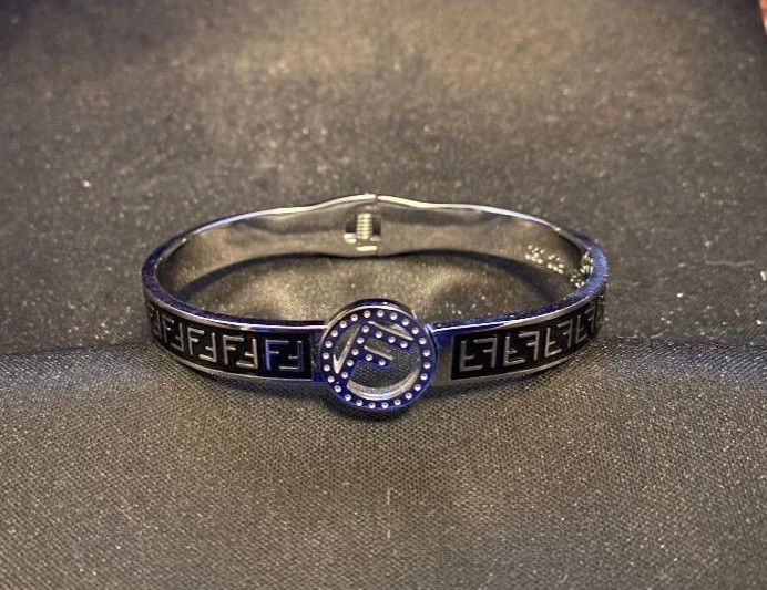 Classic Style FF Fendi Stamped Silver Plated Stainless Steel Bracelet