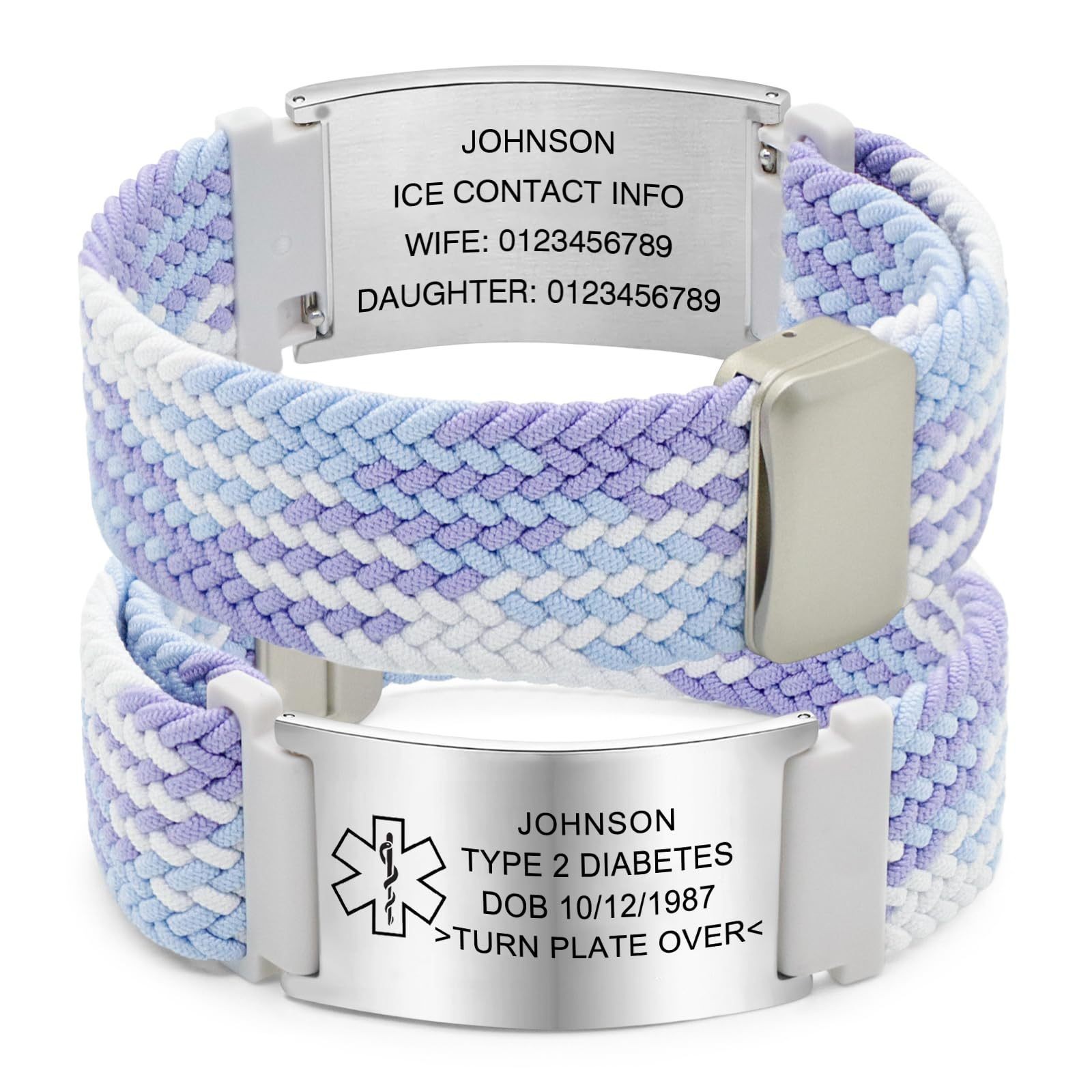 Free Engraving Personalized Medical Alert ID Bracelet Nylon Wristband Men Women