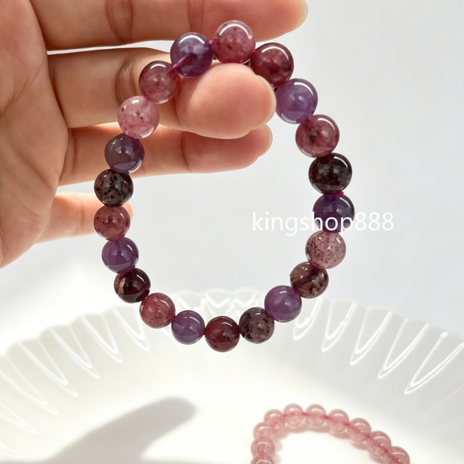 2PCS Natural Strawberry & Super Seven Mixed Crystal Beaded Bracelet Jewelry 9mm