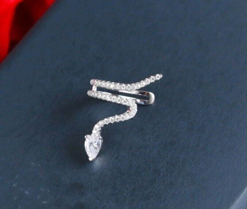 1.00 Ct Pear-Round Cut Simulated Diamond Snake Ear Cuff in 14K White Gold Plated