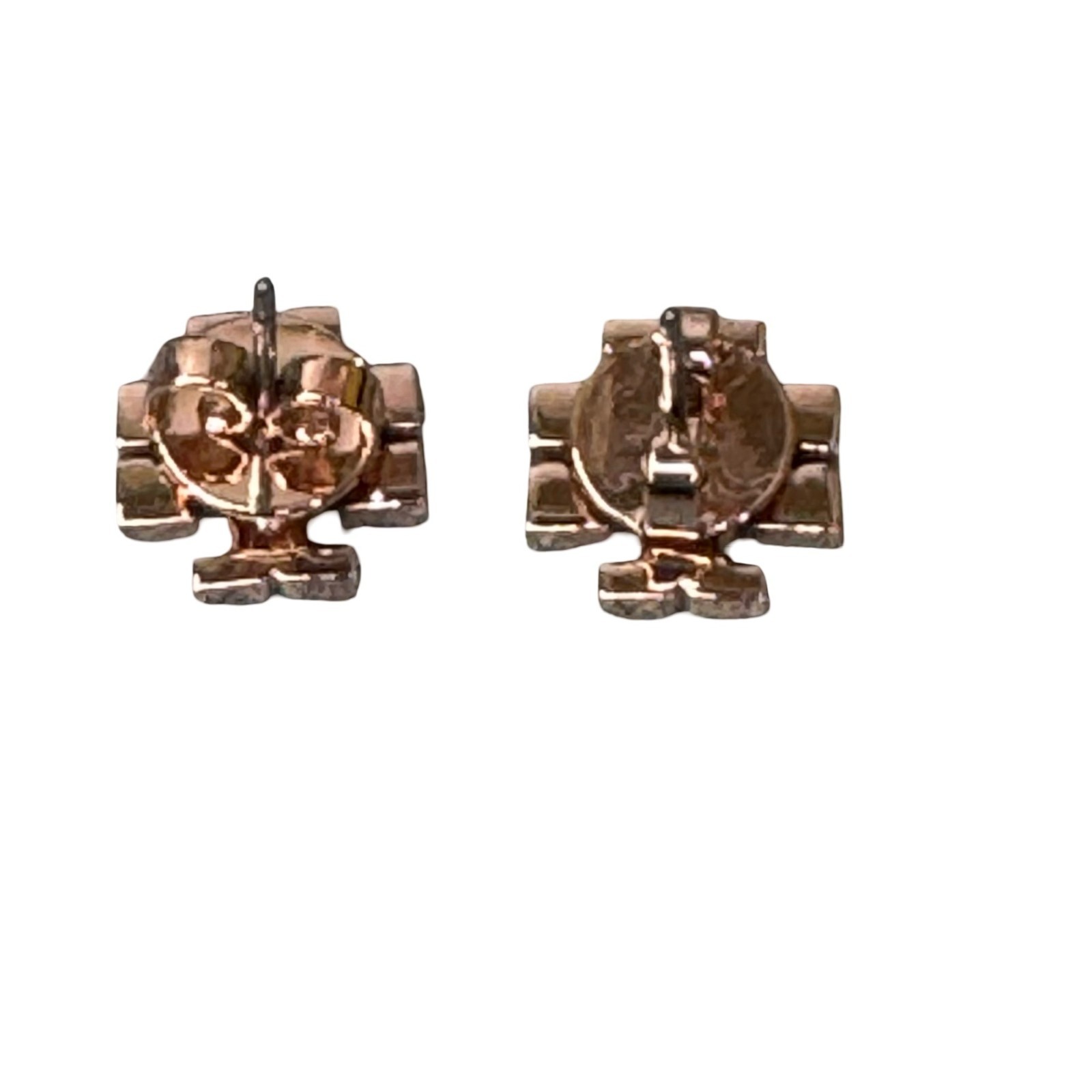 Tory Burch Rose Gold Logo Stud Earrings Pierced Ears Everyday Wear Signed
