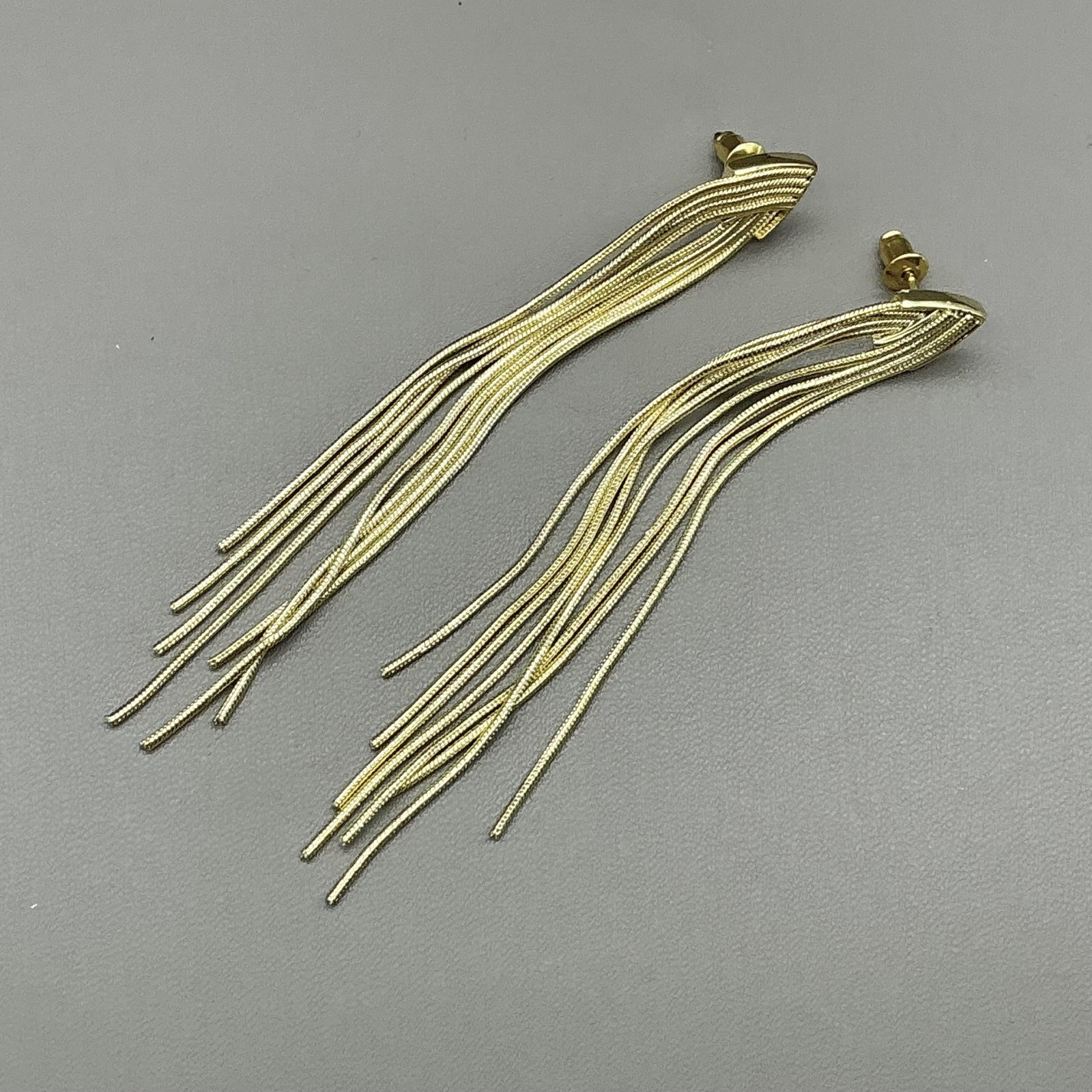 Earrings Gold Tone Tassel Dangle Drop Womens Long Fringe Statement Jewelry 3 In