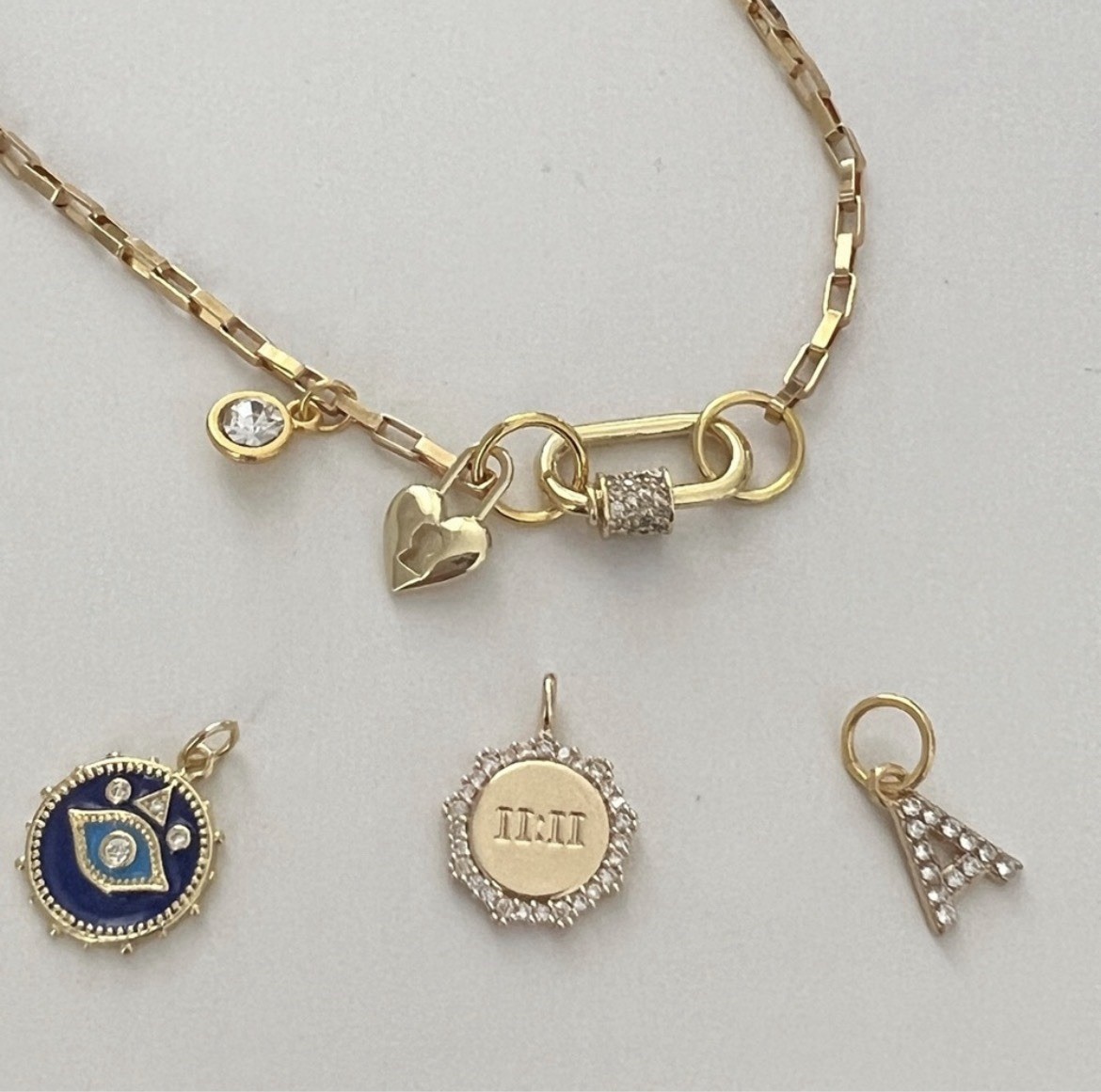 18K Gold Plated Locked Heart Carabiner Necklace Titanium Steal Womens Jewelry
