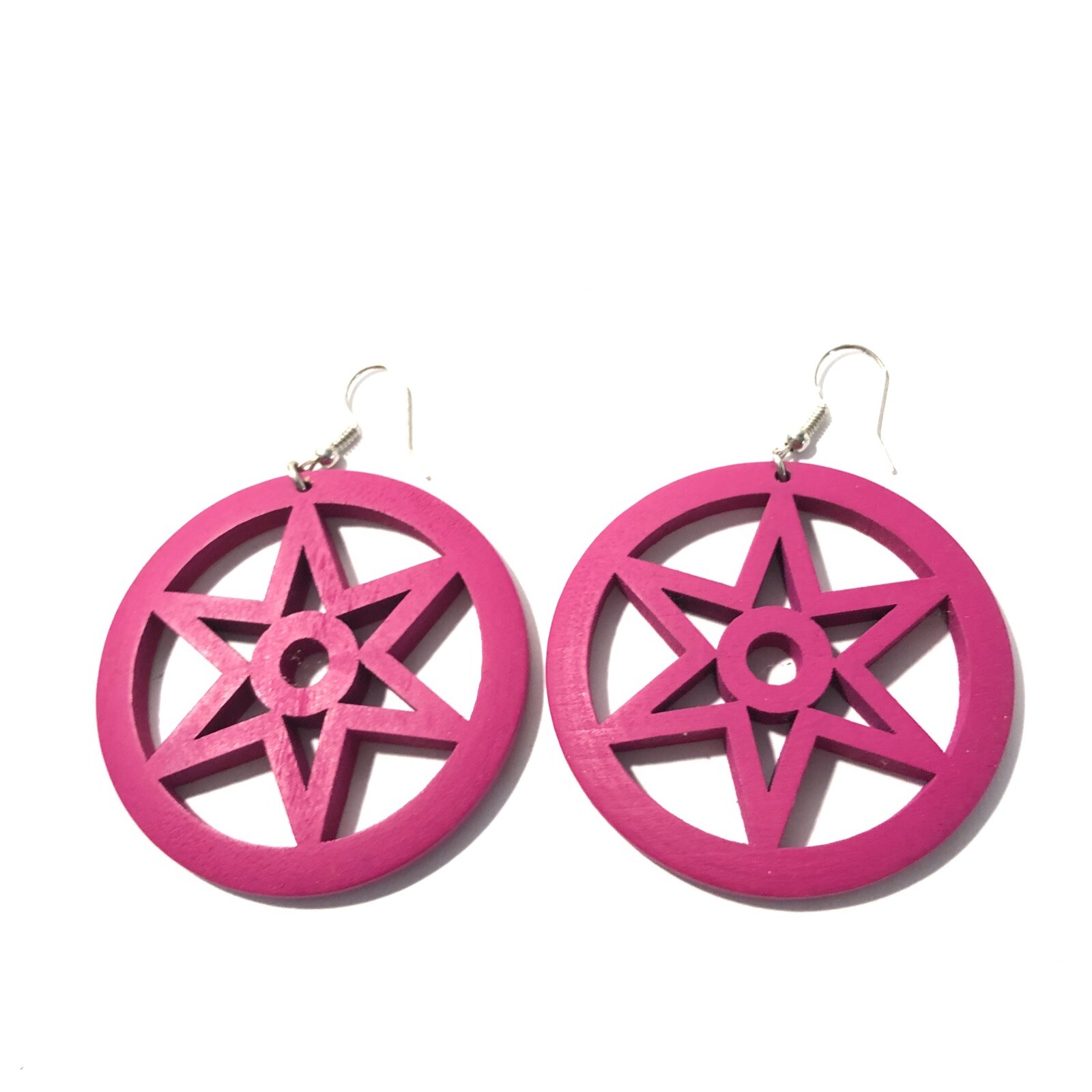 Women’s Purple Star Wood Round Drop Dangle Earrings-Large 2.5” Statement