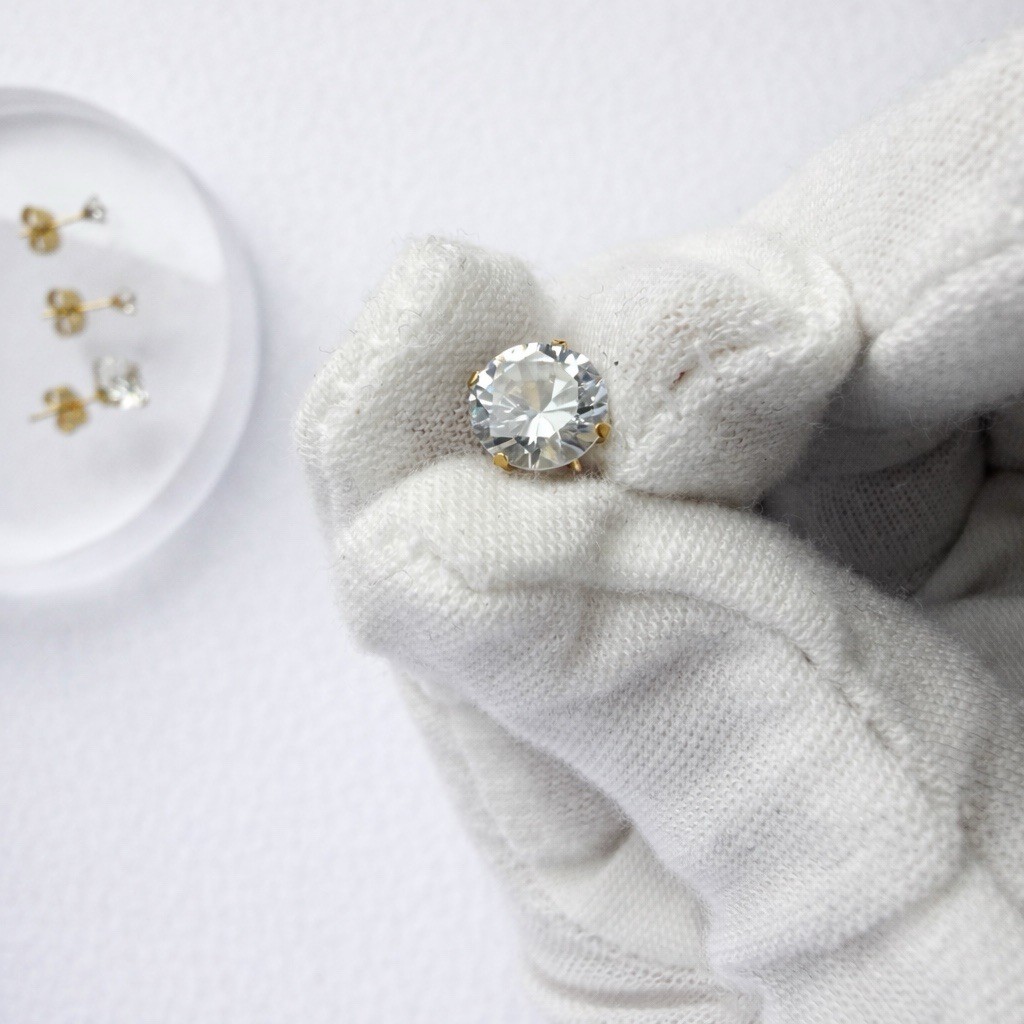 Gold Surgical Steel Round CZ Stud Earrings Solitaire 3mm-7mm⁠