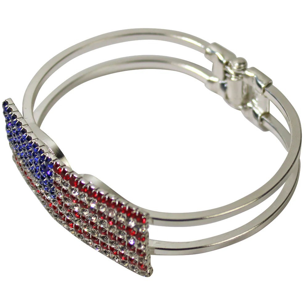 Kirks Folly Crystal USA Flag Cuff Bracelet sterling silvertone
