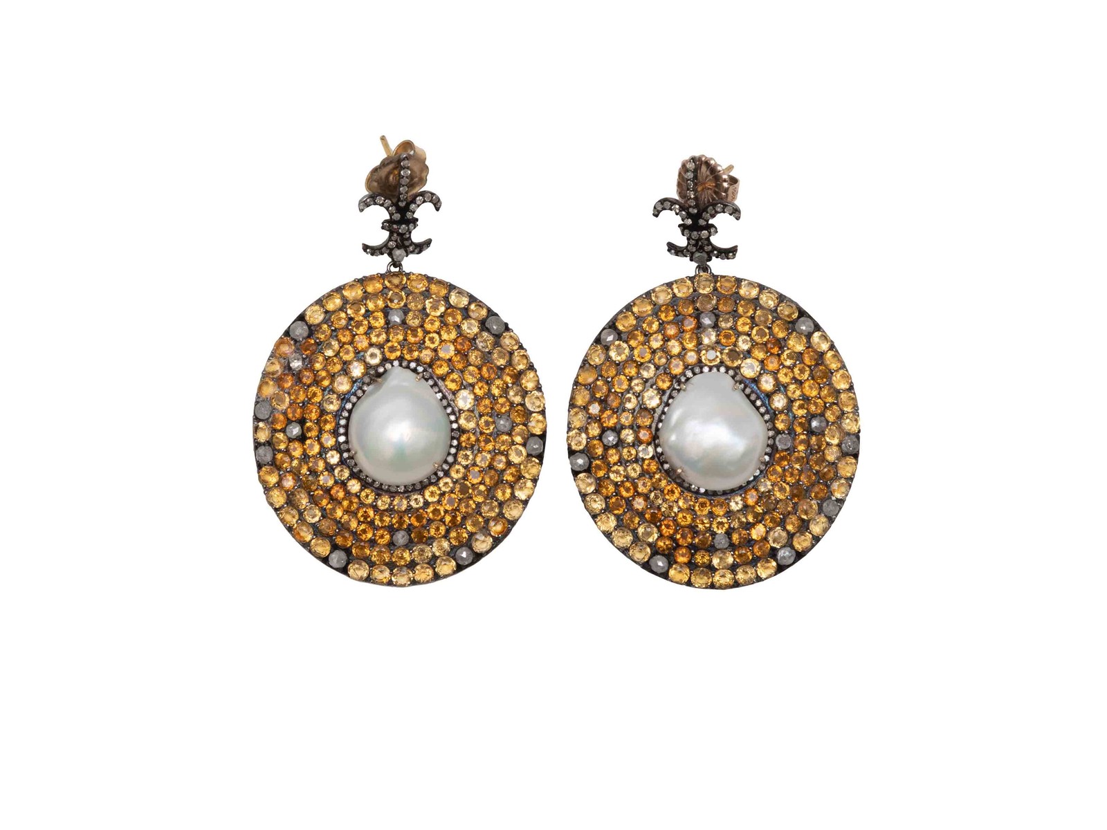 Pearl Jennifer Miller Diamond & Topaz Fleur de Lis Pierced Earrings