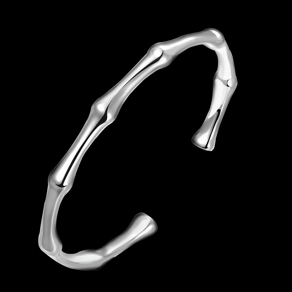 Silver Plated Bamboo Cuff Adjustable Bangle Fashion Bracelet