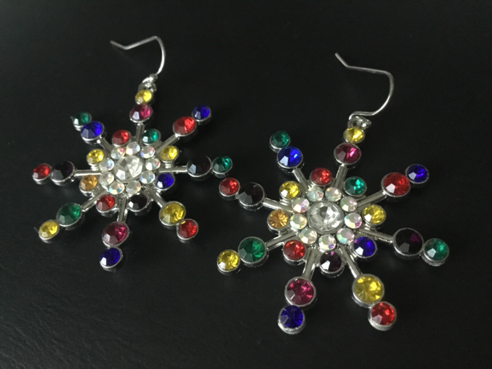 Christmas Earring Lot Multicolor Rhinestone Snowflake Holly & Berries Snowman