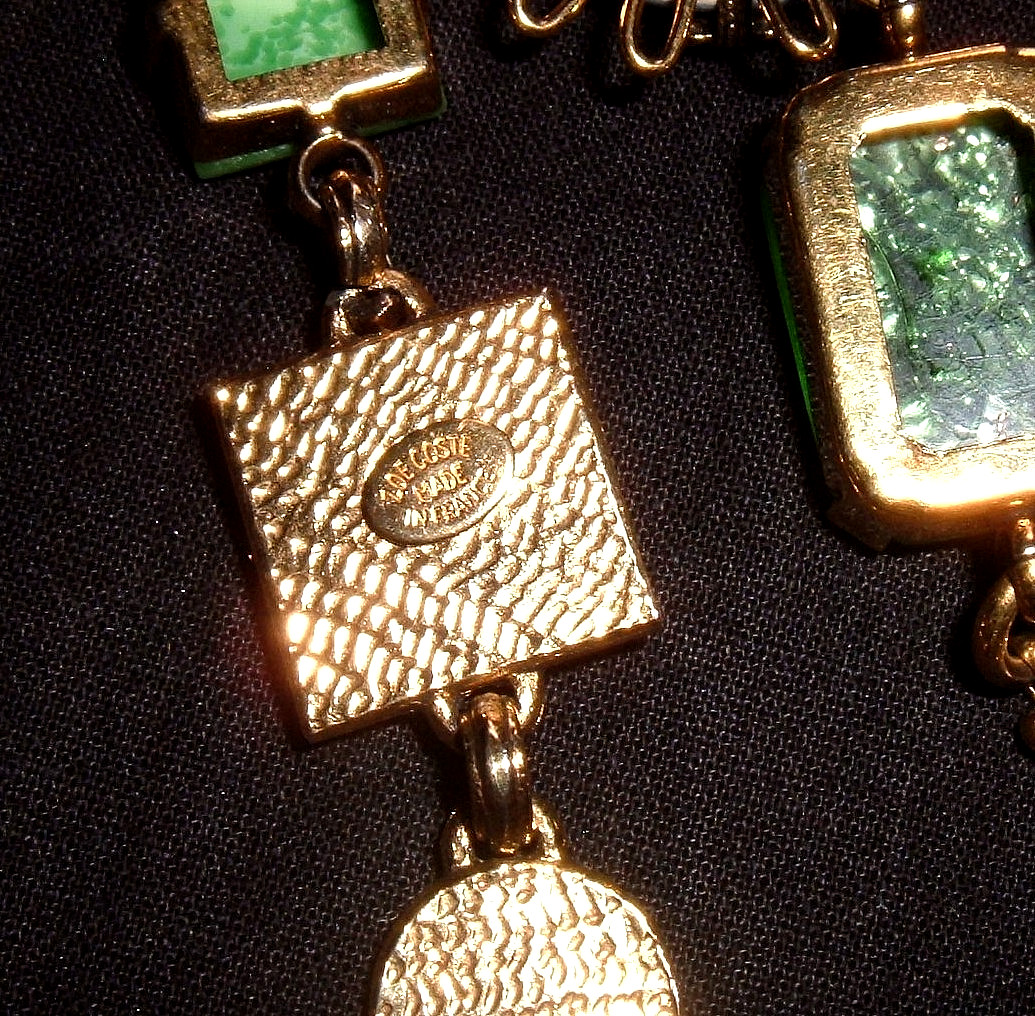 ZOE COSTE FRANCE VINTAGE SIGNED STATEMENT NECKLACE GREEN GOLD