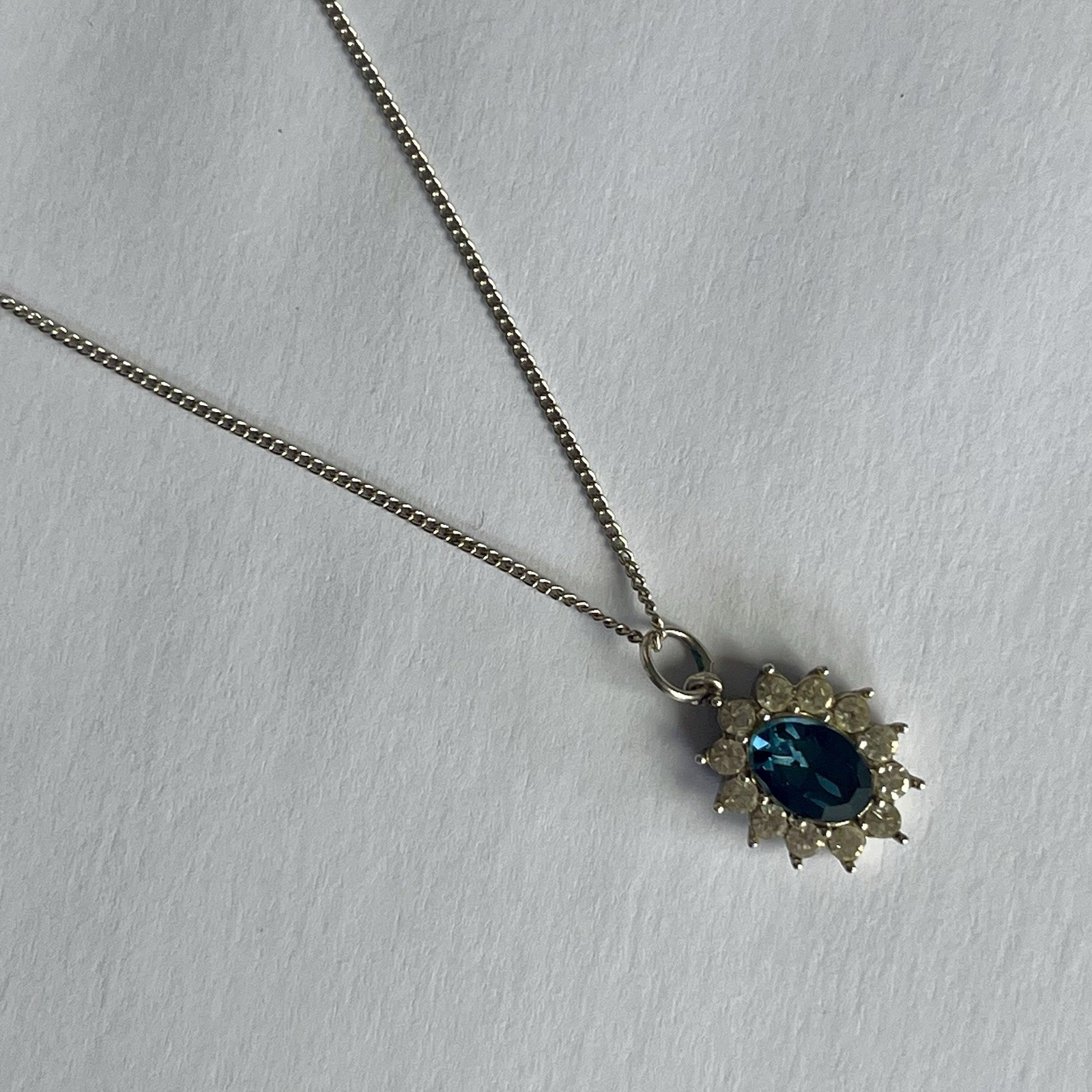 Sterling Silver Cluster Pendant Necklace 16 Inch Curb Link Chain 925