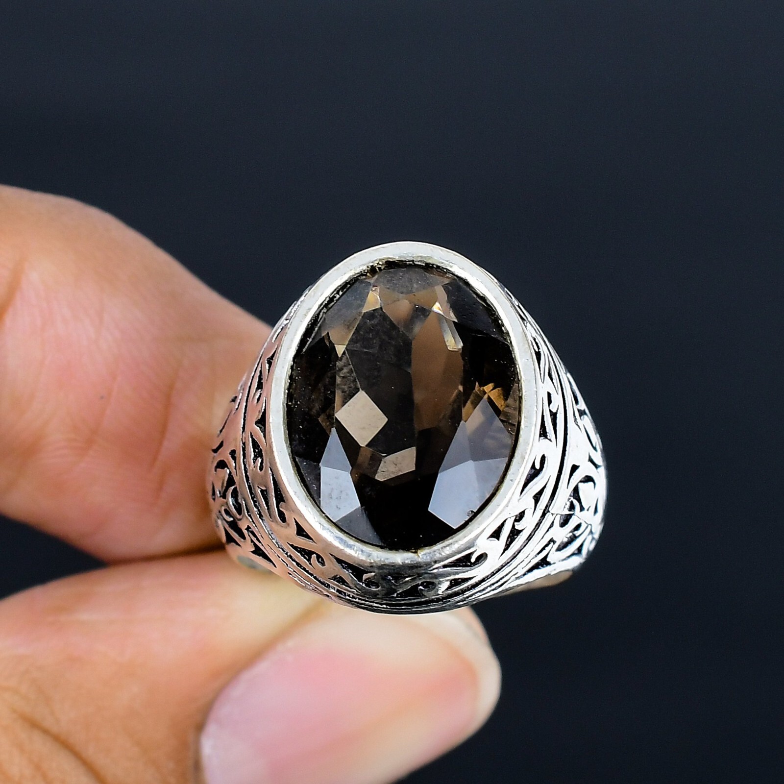 Smoky Quartz Gemstone Ottoman Arabic Style Ring All Size Available LG-1121