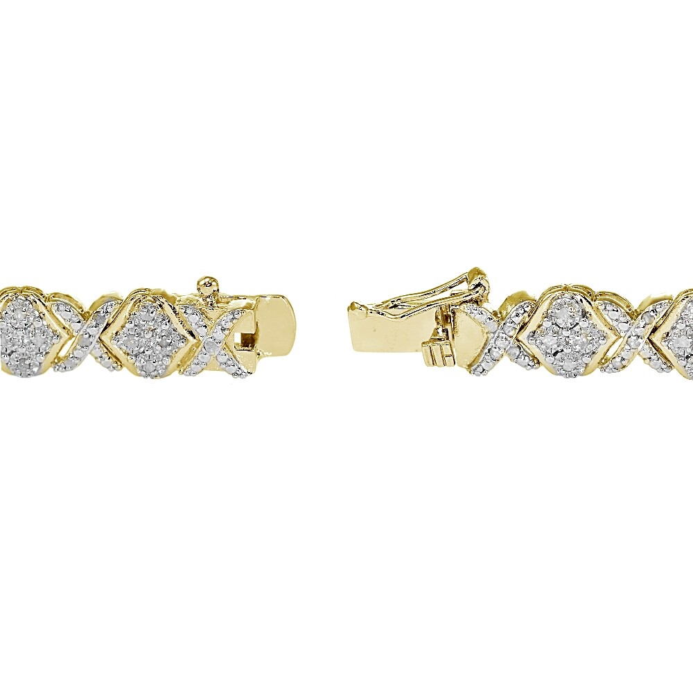 1.00ct Natural Diamond Miracle Set XOXO Tennis Bracelet in Gold Tone Brass