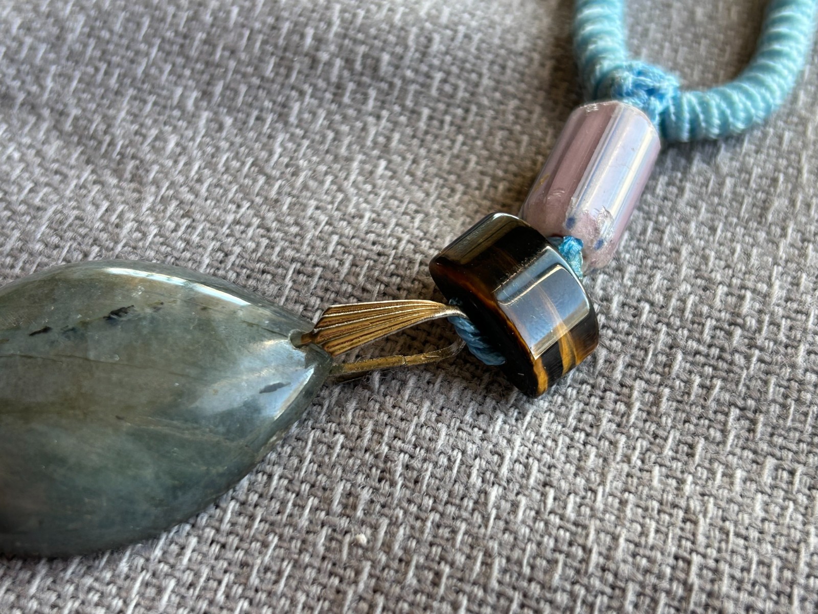 Handcrafted adjustable Labradorite/Tigers Eye silk cord necklace/Pendant