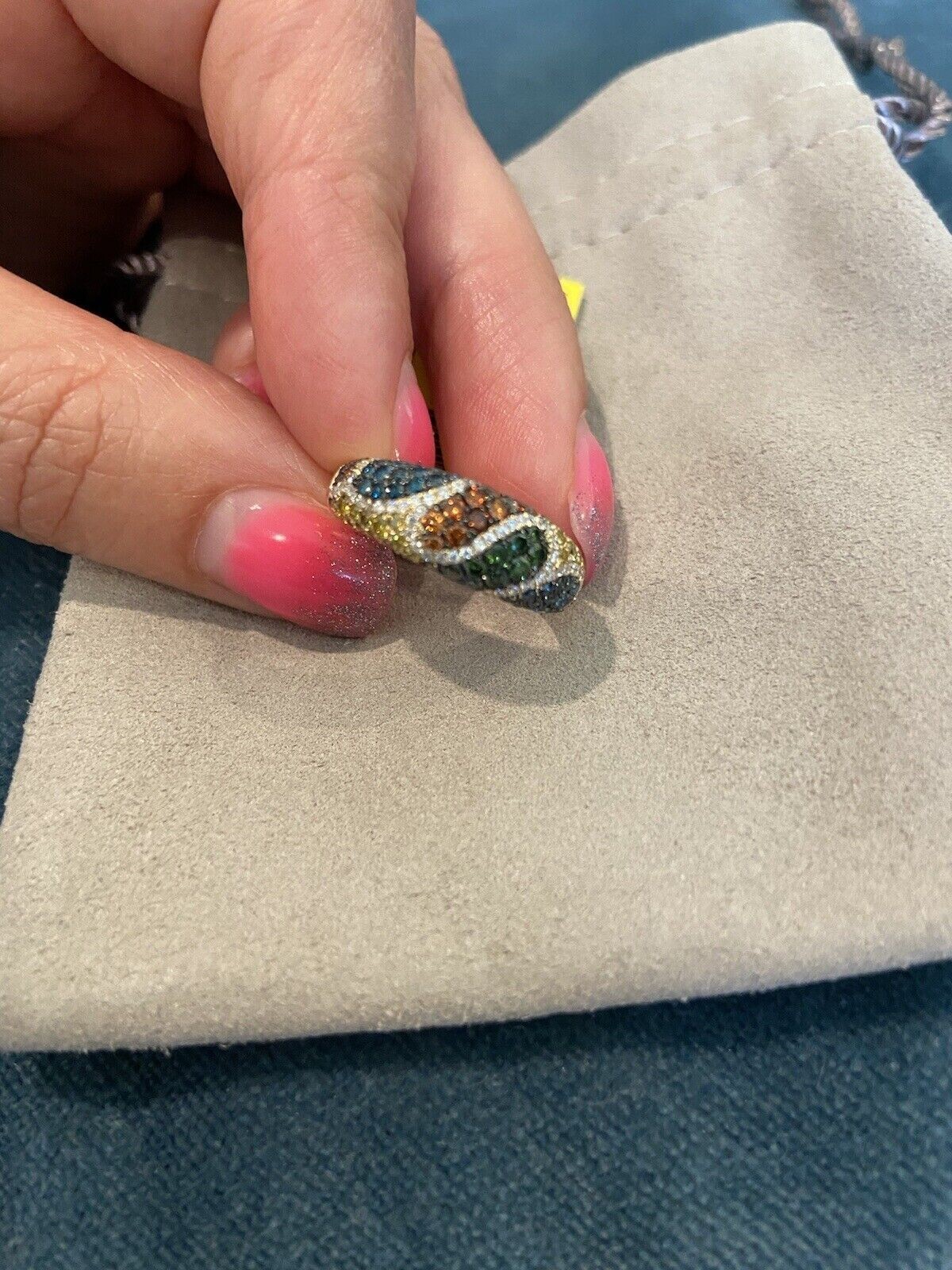 2Ct Round Cut Simulated Multi Colours Cocktail Ring 14k White Gold Plated Silver