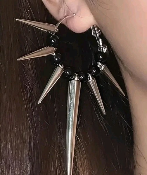 Gothic,Punk, , Long Spike &bead Hoop Earrings. Lightweight Teens,adults, Nwt
