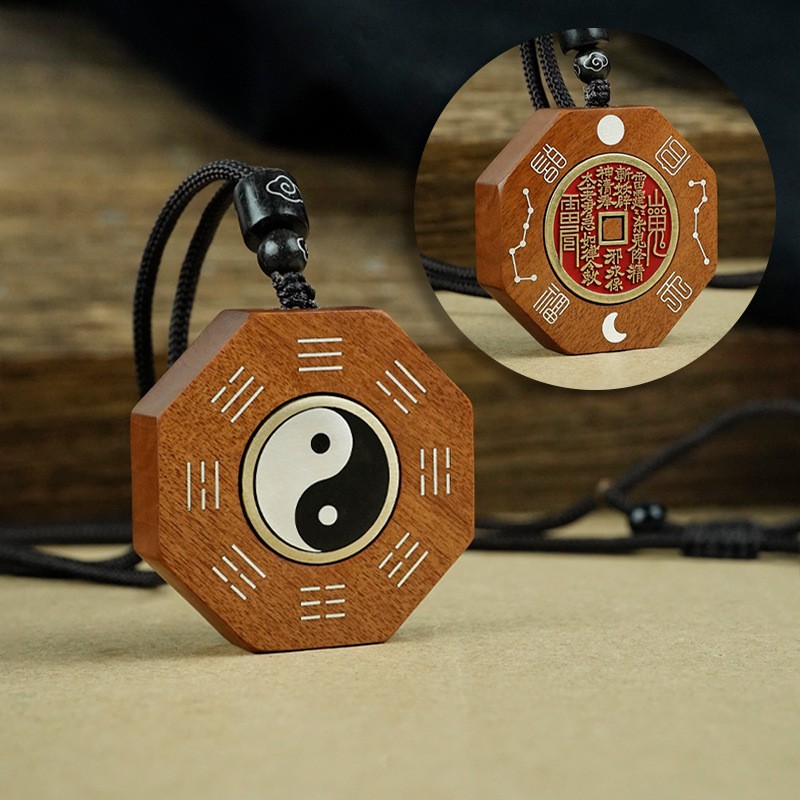 Sandalwood Handmade Carve Pendant Taoism Accessories Chinese Tai Chi Decoration