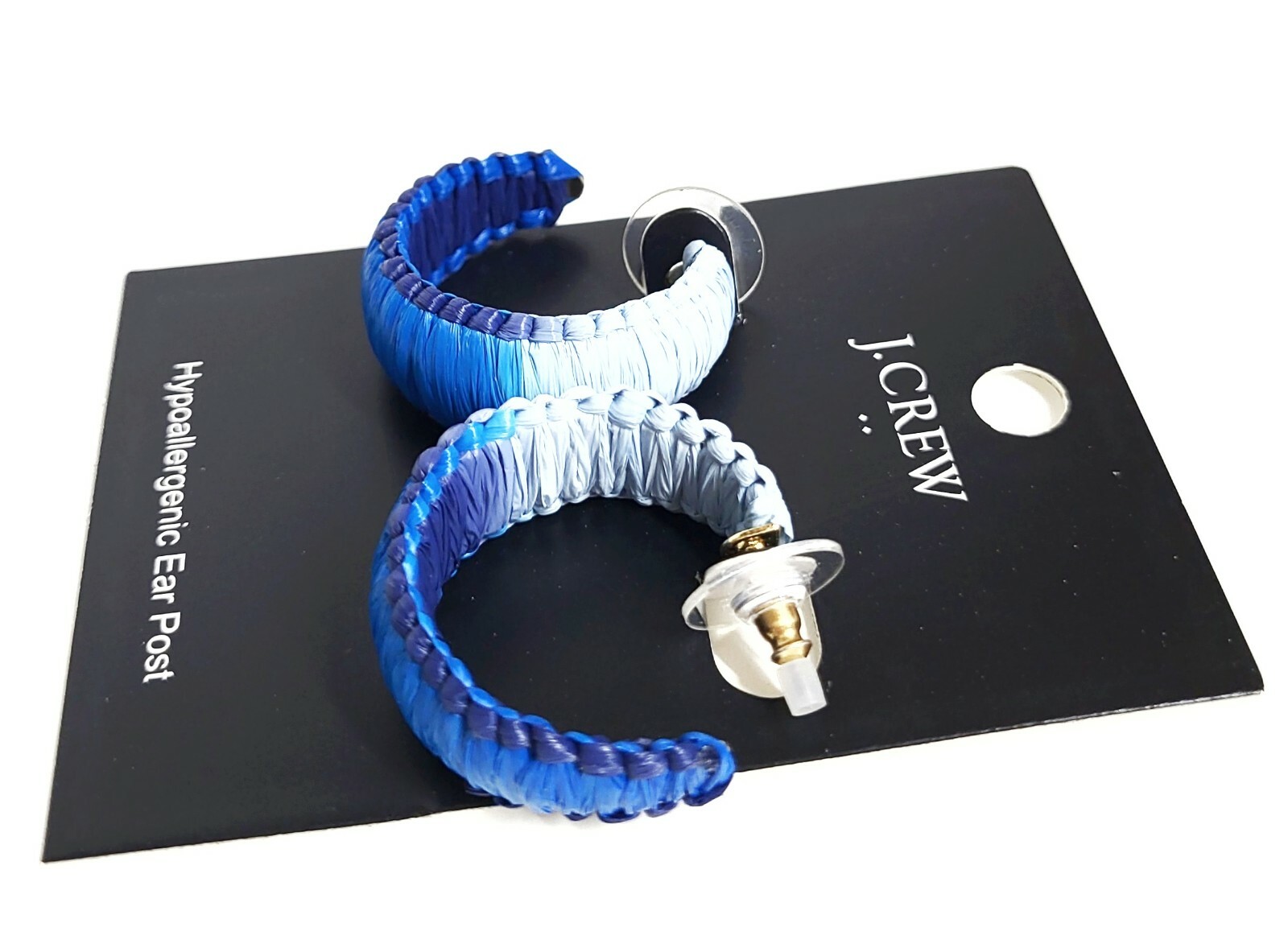 J.Crew Factory Raffia Wrapped Hoop Earrings Blue Ombre Multi Hypoallergenic NWT