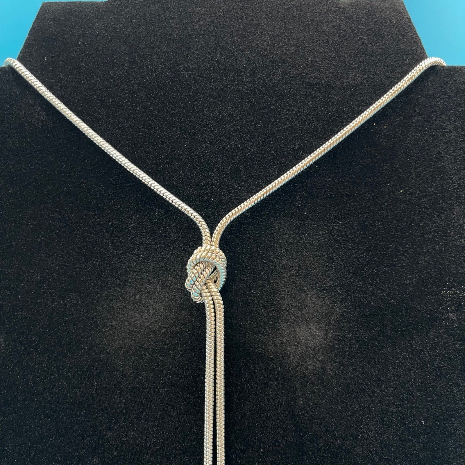 Banana Republic Lariat Necklace Women Silver Tone Knot Pave Ball Snake Chain