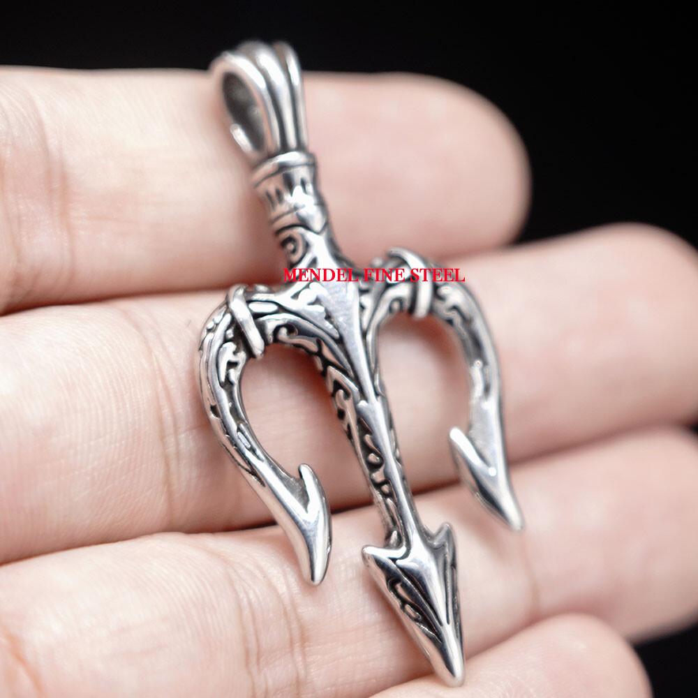 MENDEL Cool Stainless Steel Mens Greek Poseidon Trident Pendant Necklace For Men