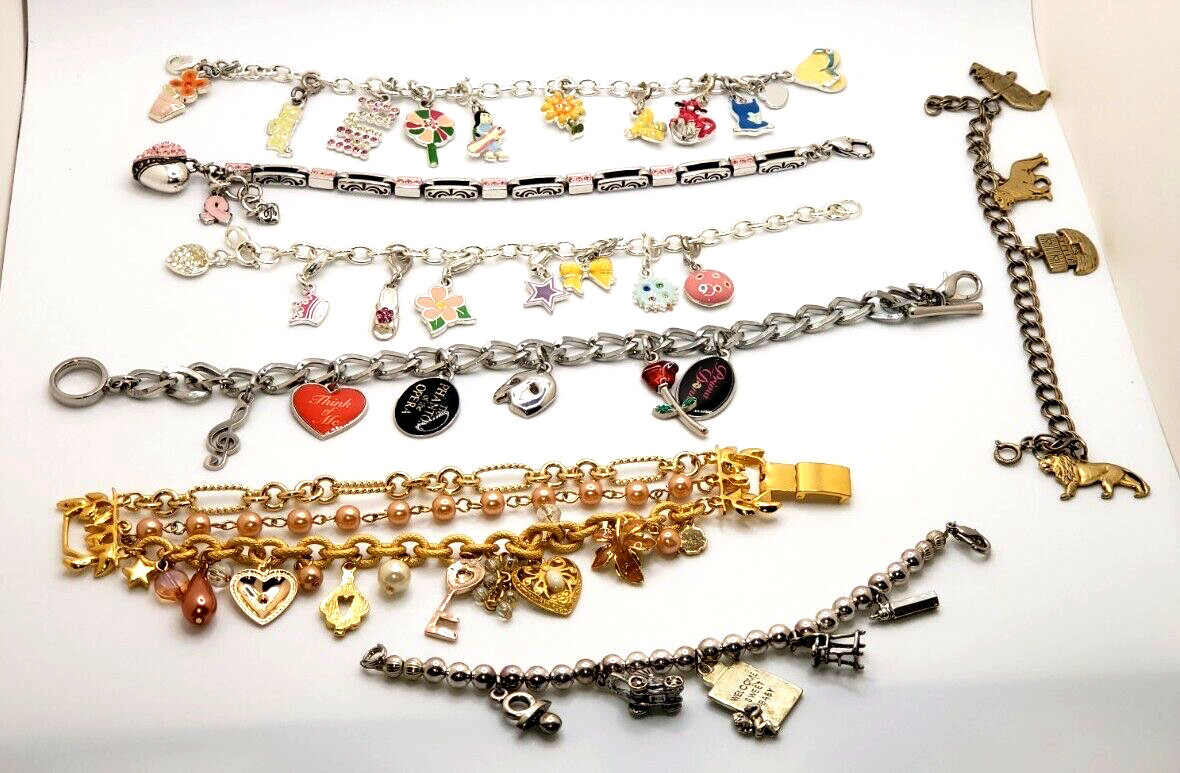 Bundle Charm Bracelets 7 Pre-own Varies sizes. Good Condition See Photos @RK