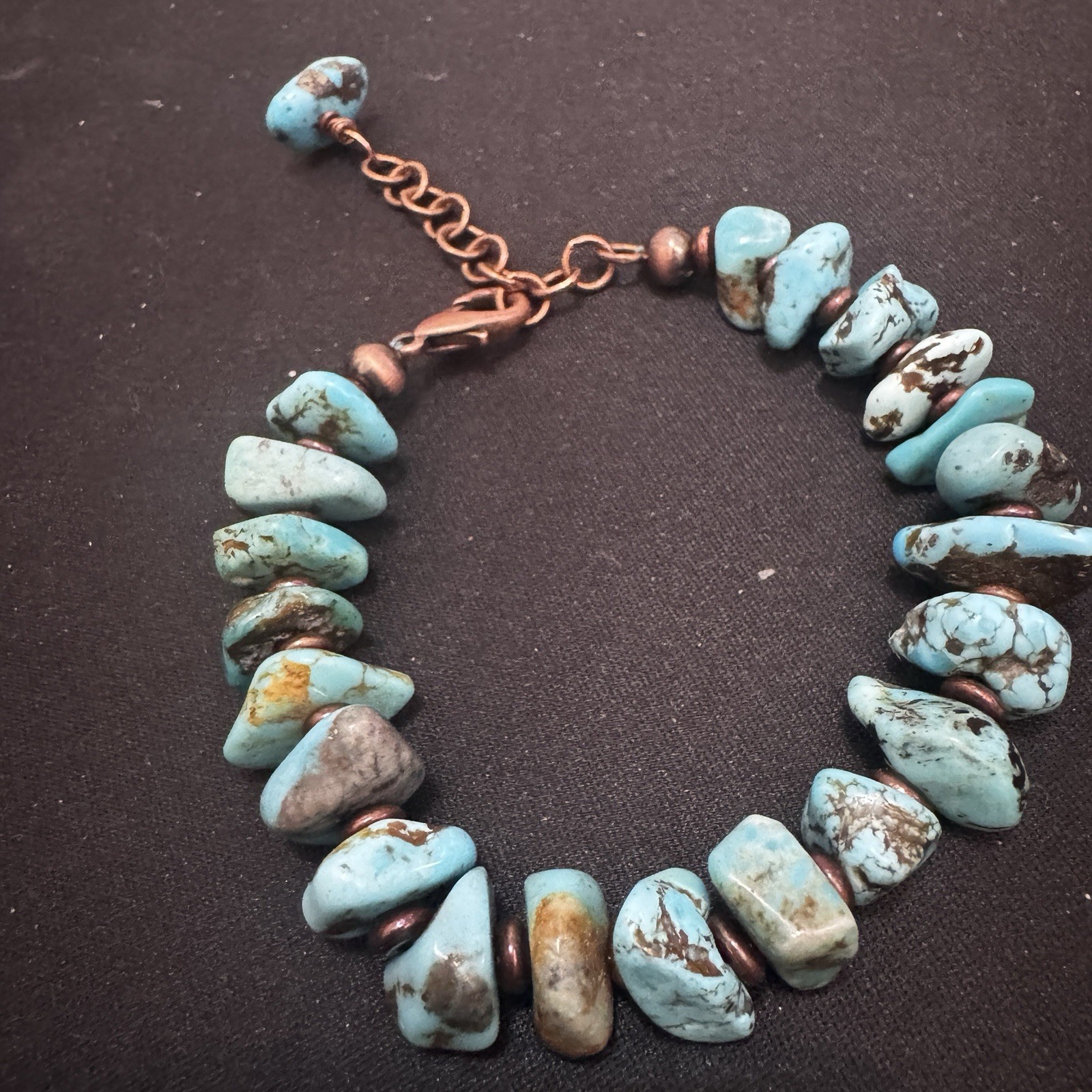 Blue king man Turquoise Bracelet Copper Cable Chain, Adjustable Lobster