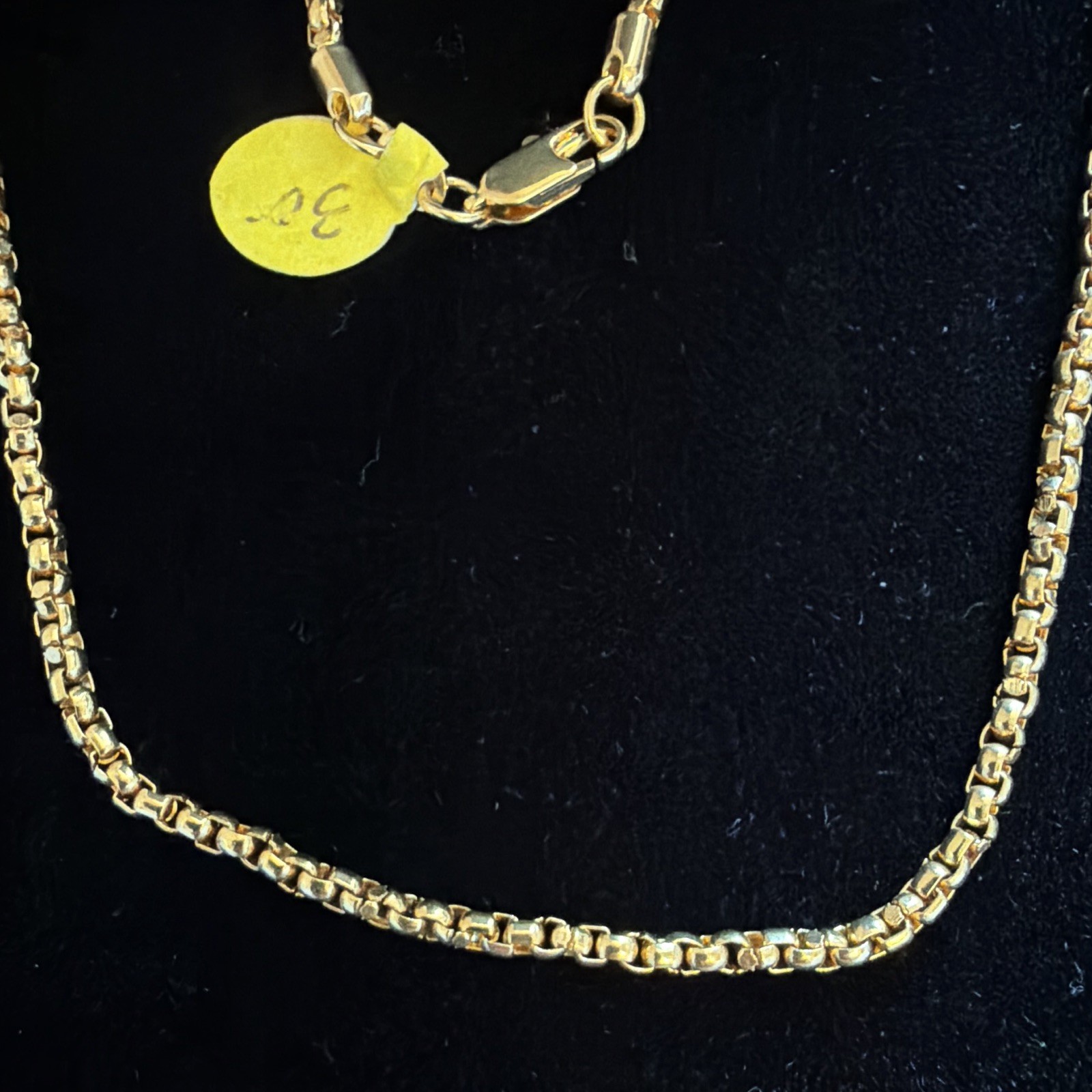 Gold platted Box Chain Necklace, 30 in, Lobster Clasp, Metal, No Stone