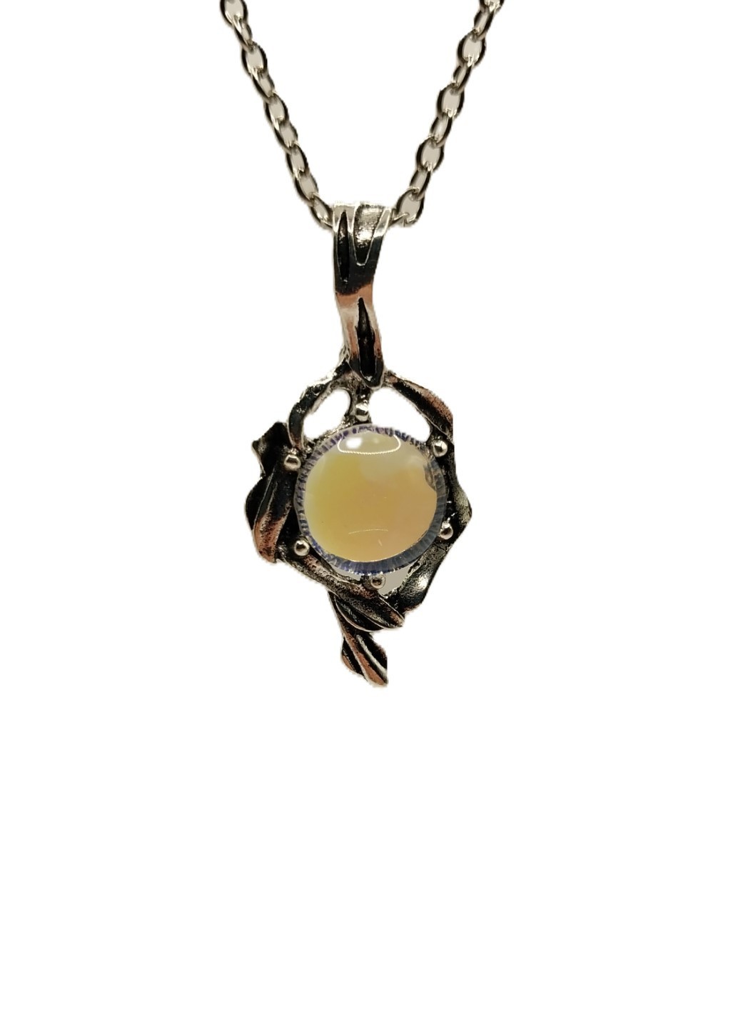 Rainbow Moonstone Flame Pendant Necklace – Retro Vintage Style Women’s Jewelry