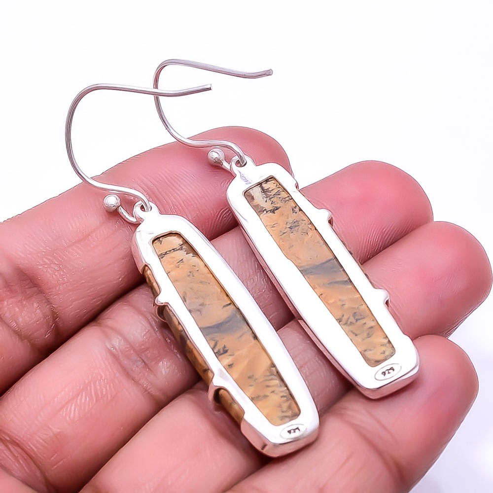 Natural Picture Jasper 925 Sterling Silver Earring 2.15″ E1, Christmas Gift