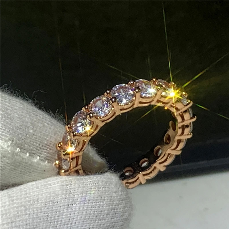 925 Sterling Silver Eternity Band Women Zircon Prong Setting Engagement Jewelry