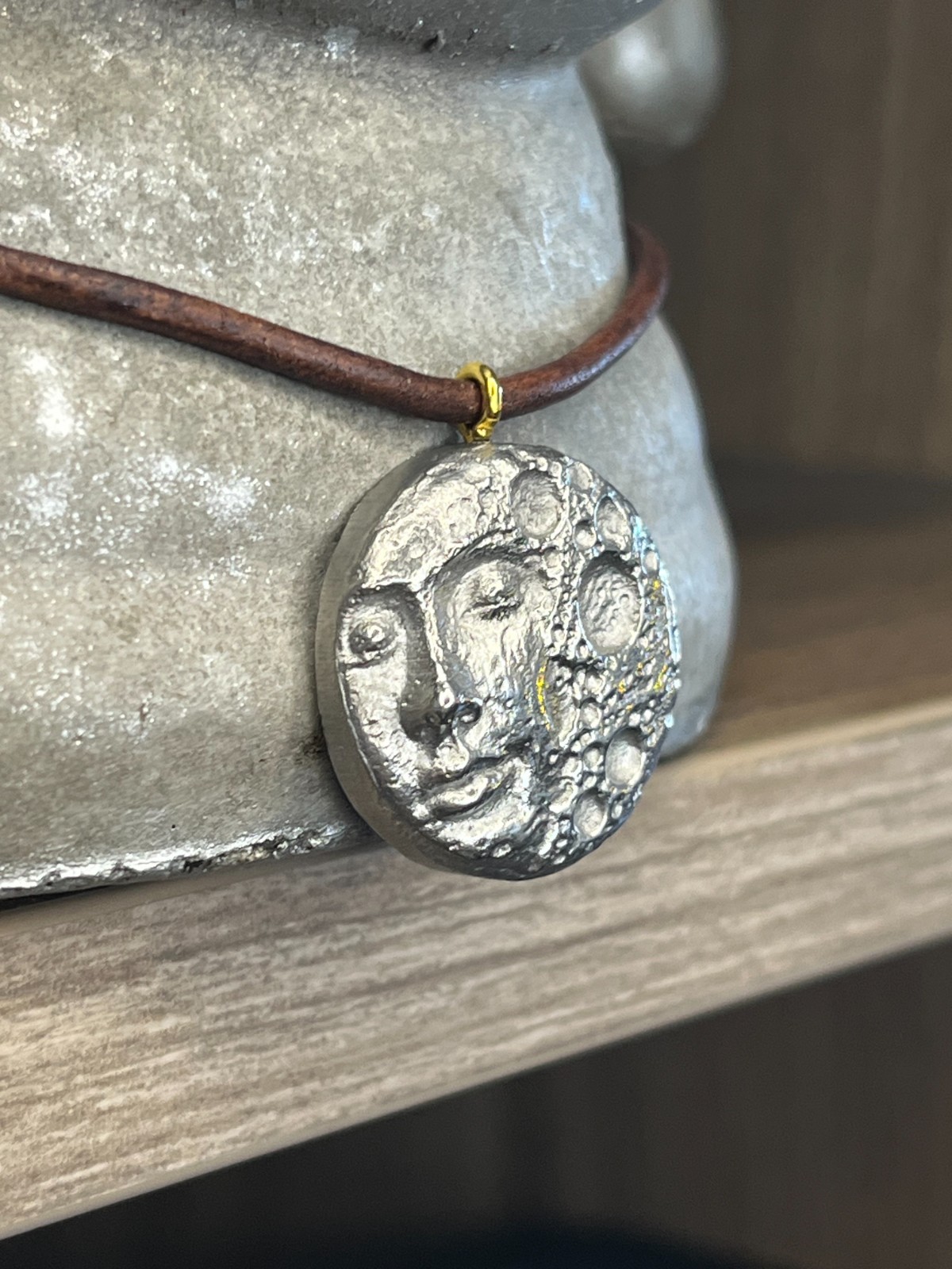 Metal Casted Moon Face Necklace Design