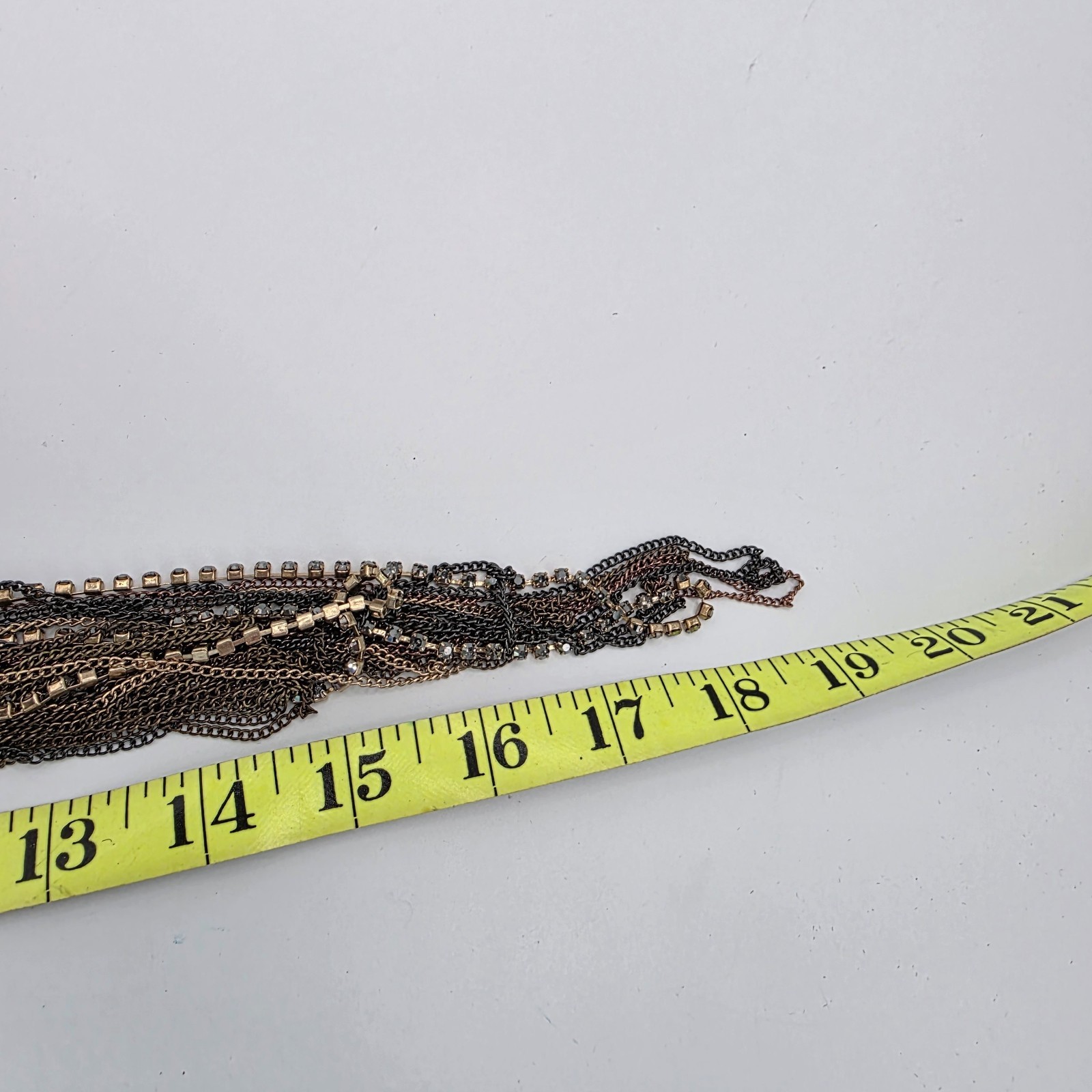 Womens Gold Tone Black Rhinestone Multi Layer Chain Statement Necklace 38 Inches