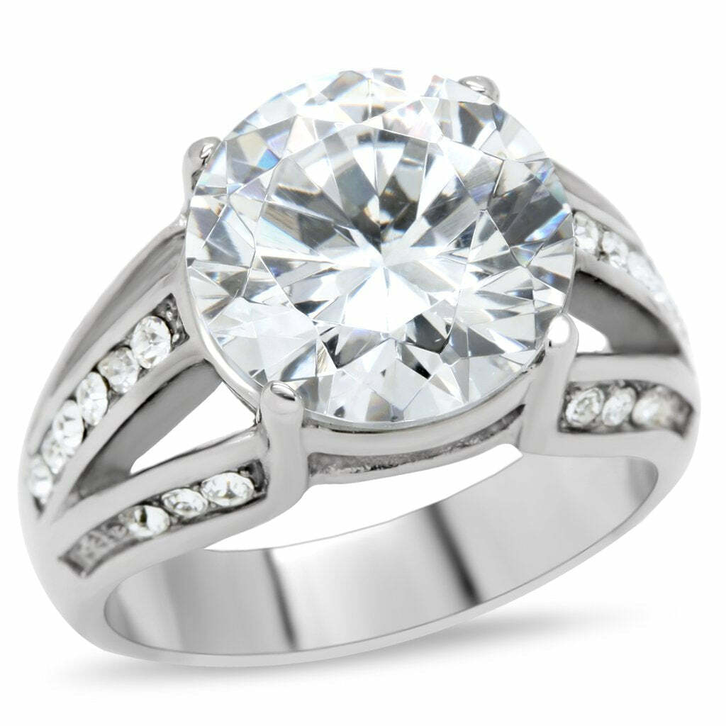 TK187 – High polished (no plating) Stainless Steel Ring with AAA Grade CZ in