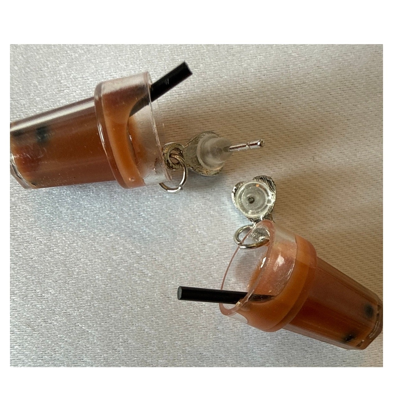Boba Milk Tea Dangle Earrings Brown Sugar Bubble Tea Rhinestone Heart Studs