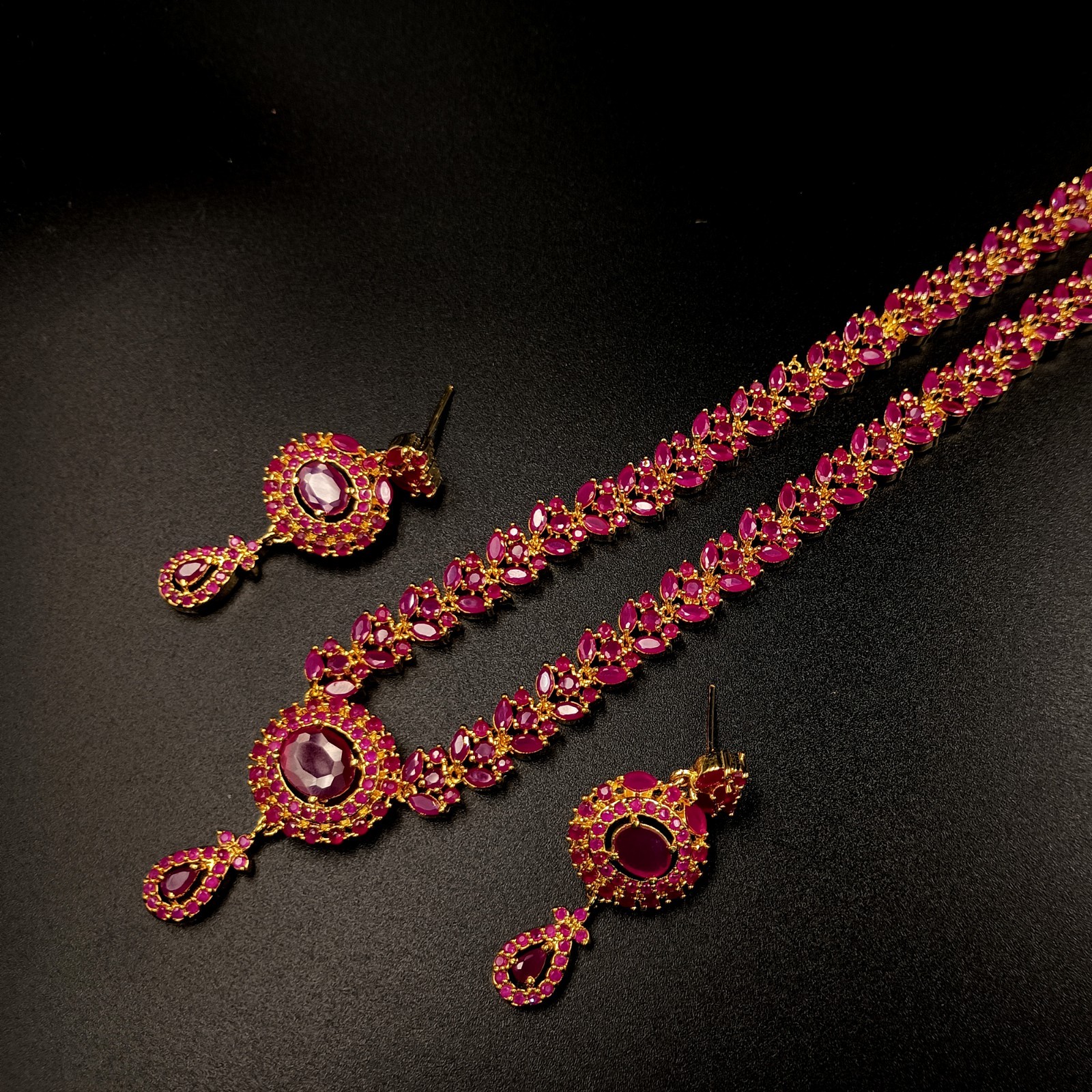 Traditional 22K Gold Plated Oval Red Ruby Necklace Set Bollywood Wedding Wear Gi