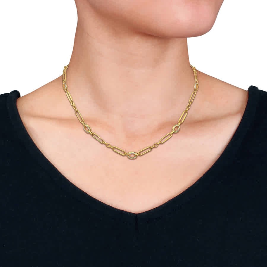 Amour 1 4/5 CT TGW Cubic Zirconia Link Necklace in 14k Yellow Gold – 18 in