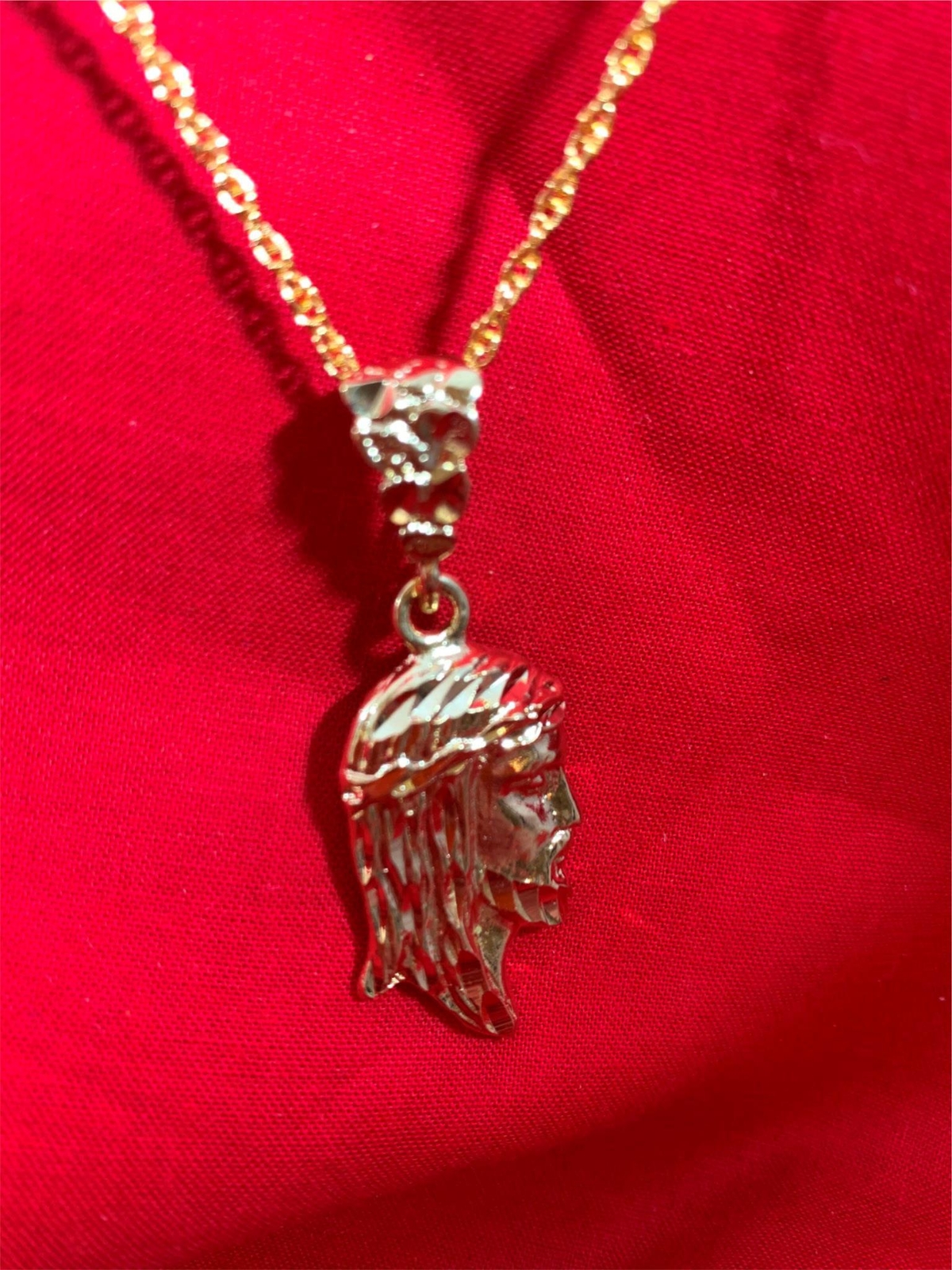 14 KT GOLD PLATED CHRIST FACE CHARM ALMOST 2 INCHES HIGH-3006A