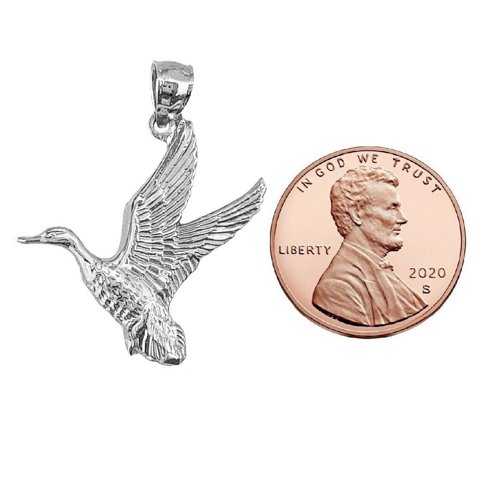 Sterling Silver Duck Mallard Pendant Charm, Made in USA, Italian Box Chain