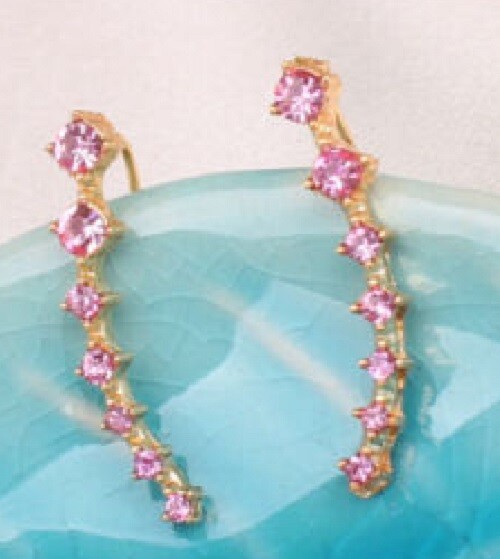 SINGLE ROW EARRING HOOK CUFF PAIR PINK CLEAR MULTI COL GOLD SILVER PLATE