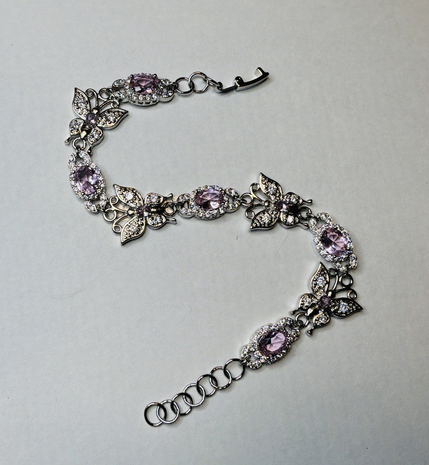 PINK TOPAZ BUTTERFLY BRACELET – 13.1ctw – SILVER SETTING – WRIST SIZE 7.5” !!!