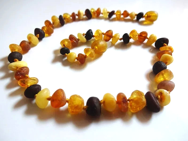 BALTIC AMBER Necklace Rounded Natural Multicolor Raw Beads 15” 38cm