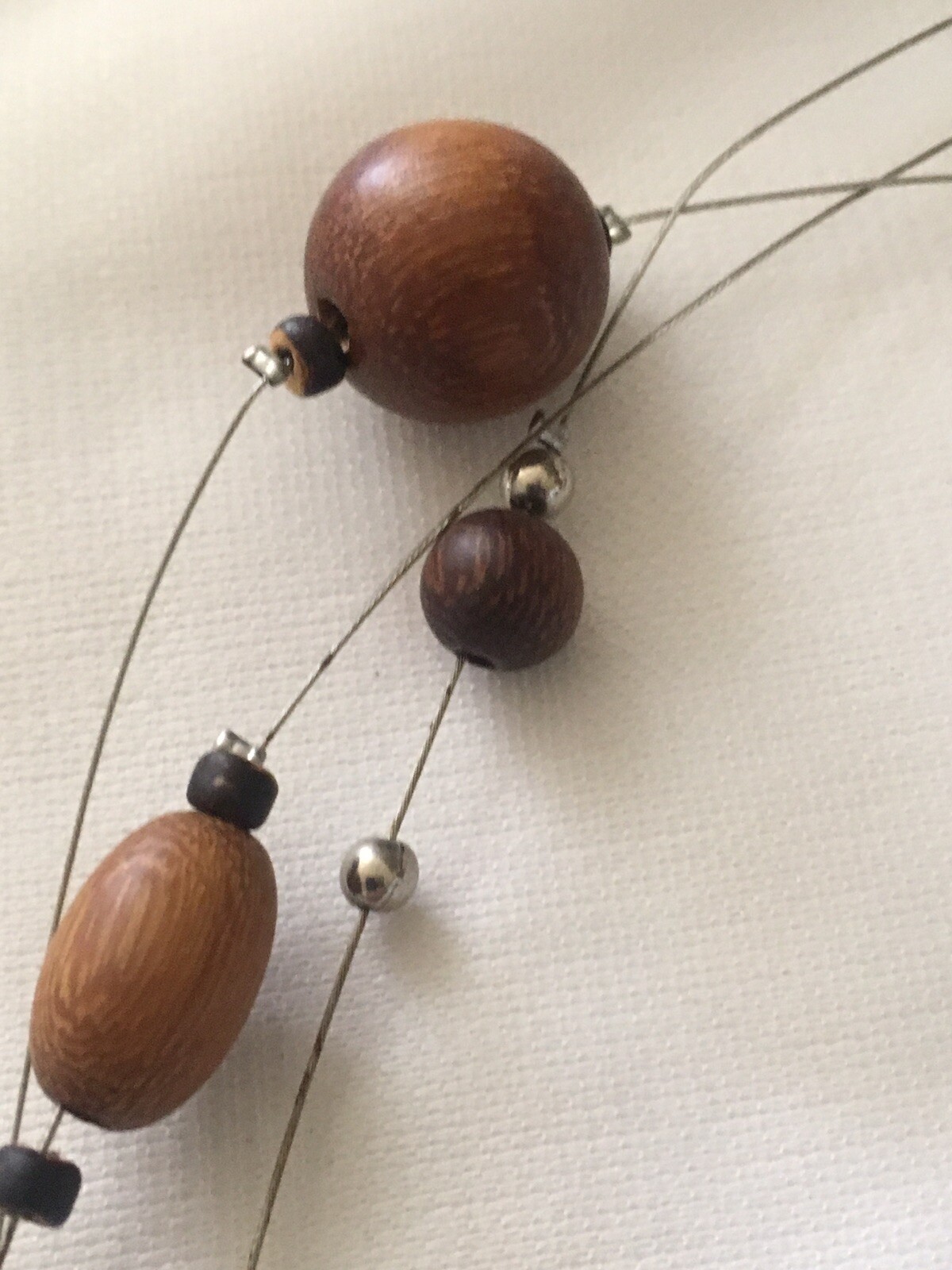 Earthy Minimalist Wood on Wire Necklace Lobster Clasp Unsigned 20”