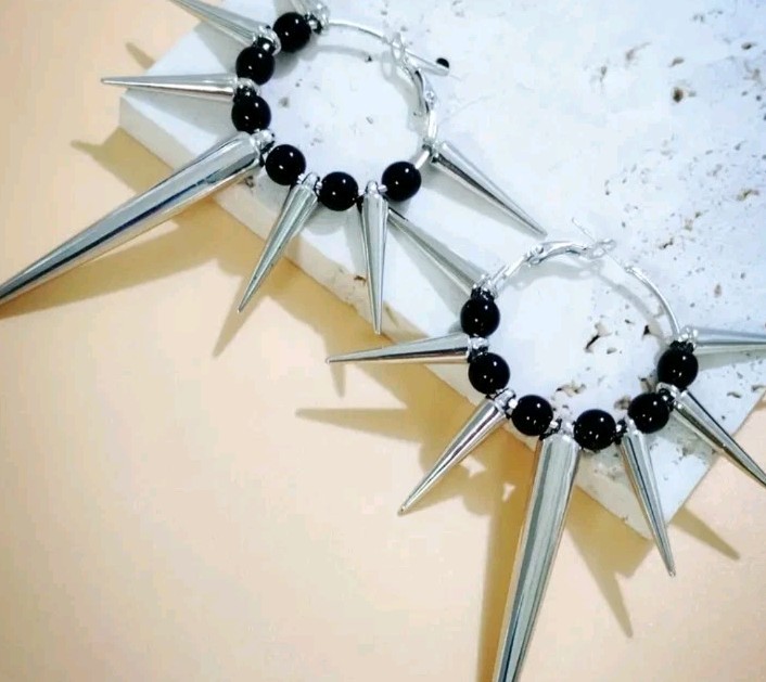 Gothic,Punk, , Long Spike &bead Hoop Earrings. Lightweight Teens,adults, Nwt