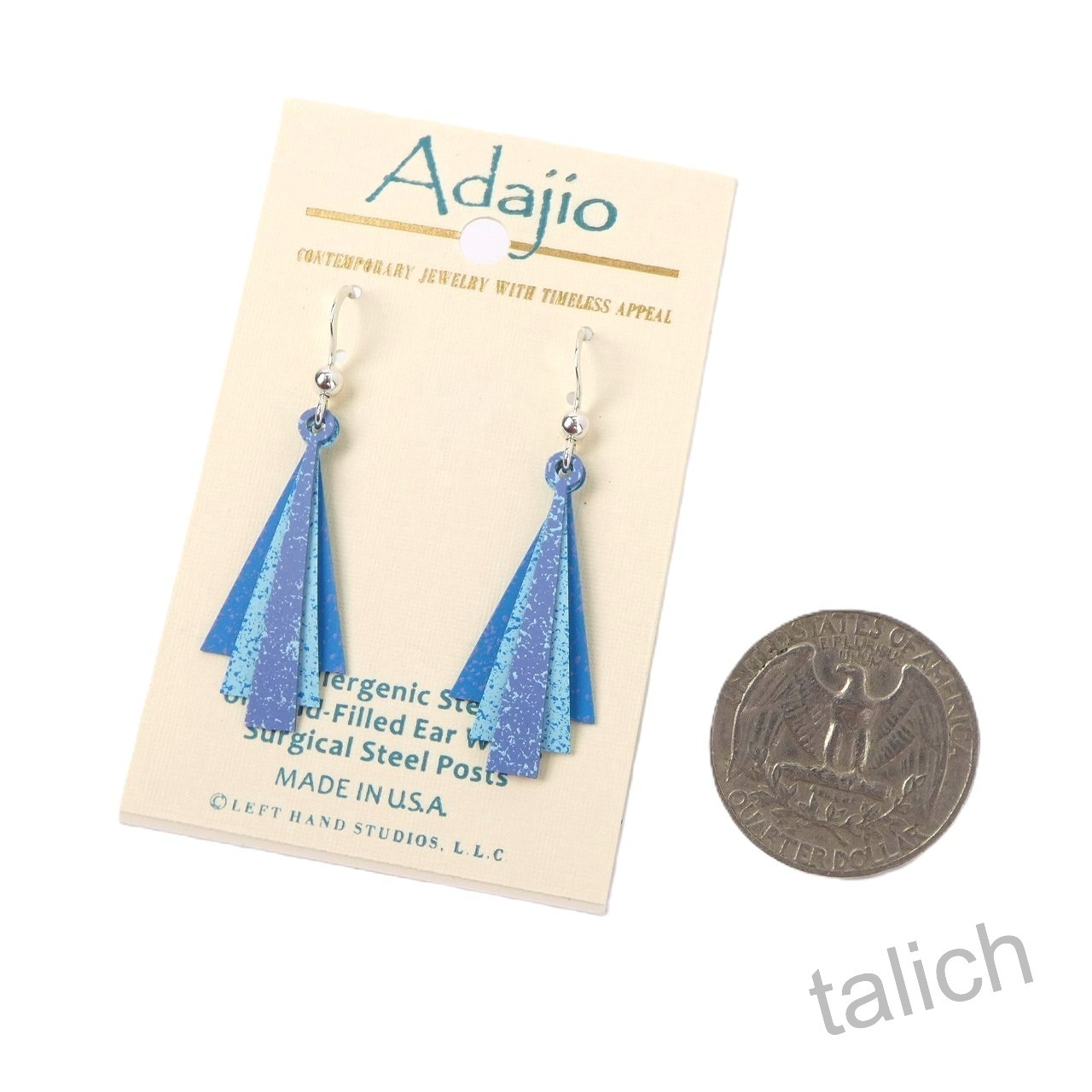 Adajio Earrings 3 Part Layered Triangles in Blue Hues Handmade Unique 8045