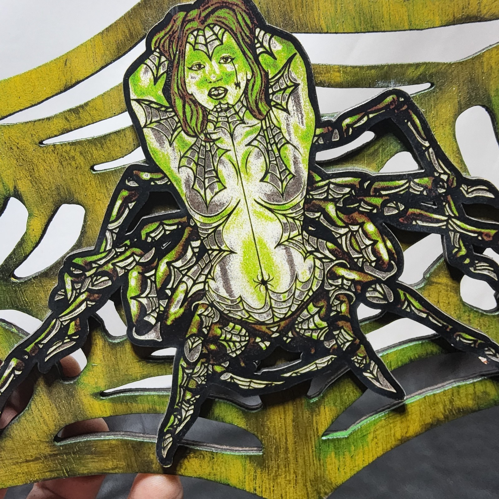 Laser cut arachnid queen magnets spider web necklace set goth scifi pinup art