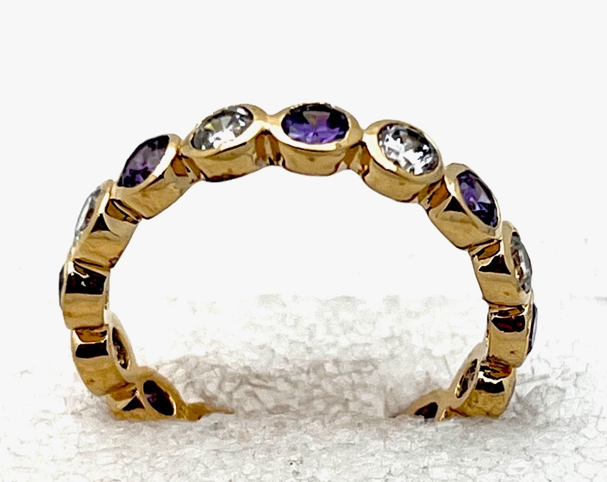 DaneCraft 24KT Gold Over 925 Sterling 16 Purple/Clear CZ Band Ring Size 7