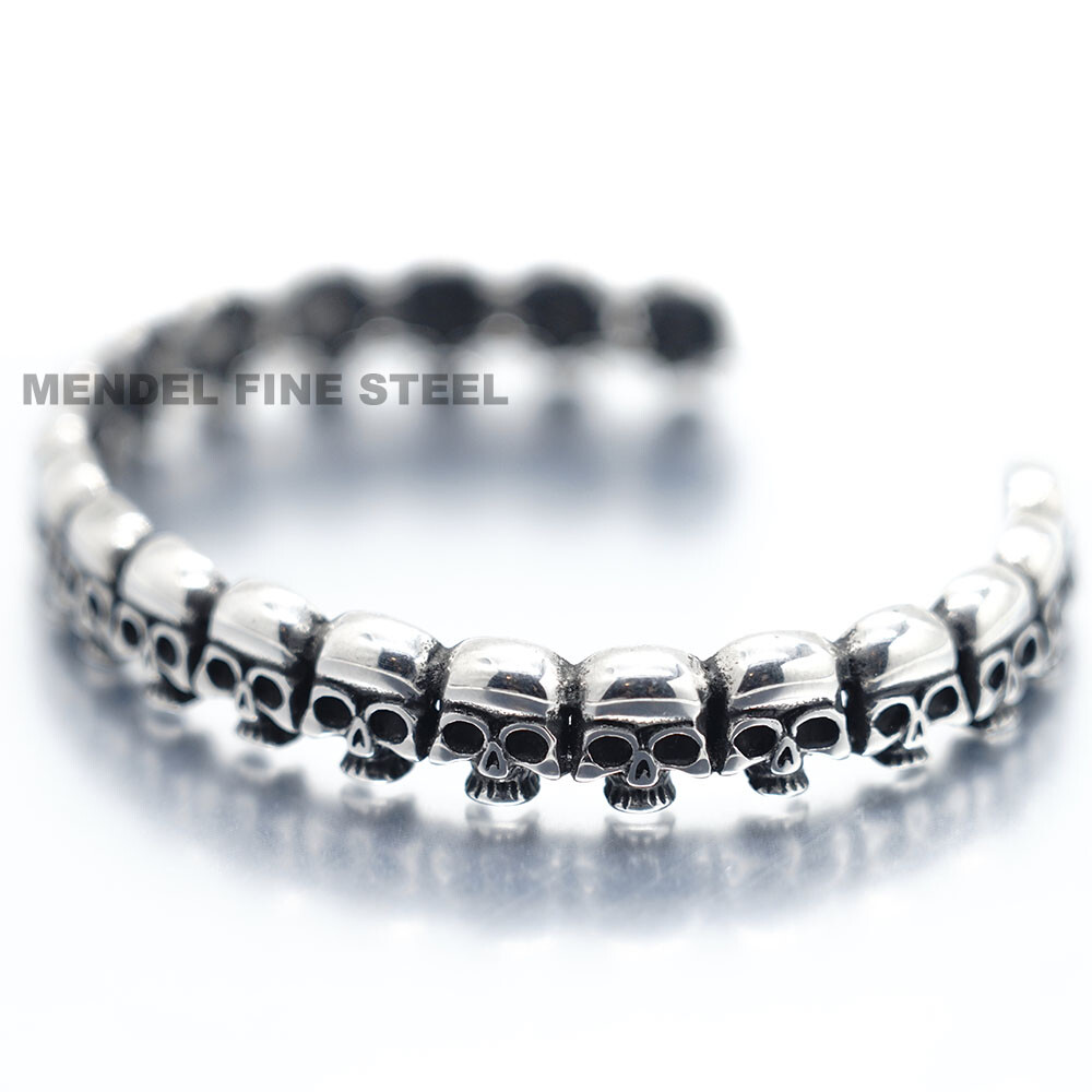 MENDEL 7 Inch Stainless Steel Mens Biker Skull Skeleton Cuff Bangle Bracelet Men