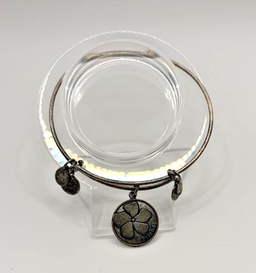 Alex and Ani 2013 Friend Charm Bangle Bracelet Silver Tone Flower Expandable