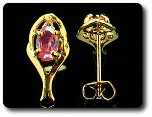 Earrings Pink Sapphire 0 3/32×0 9/32in Gold Plated 18 Krgp