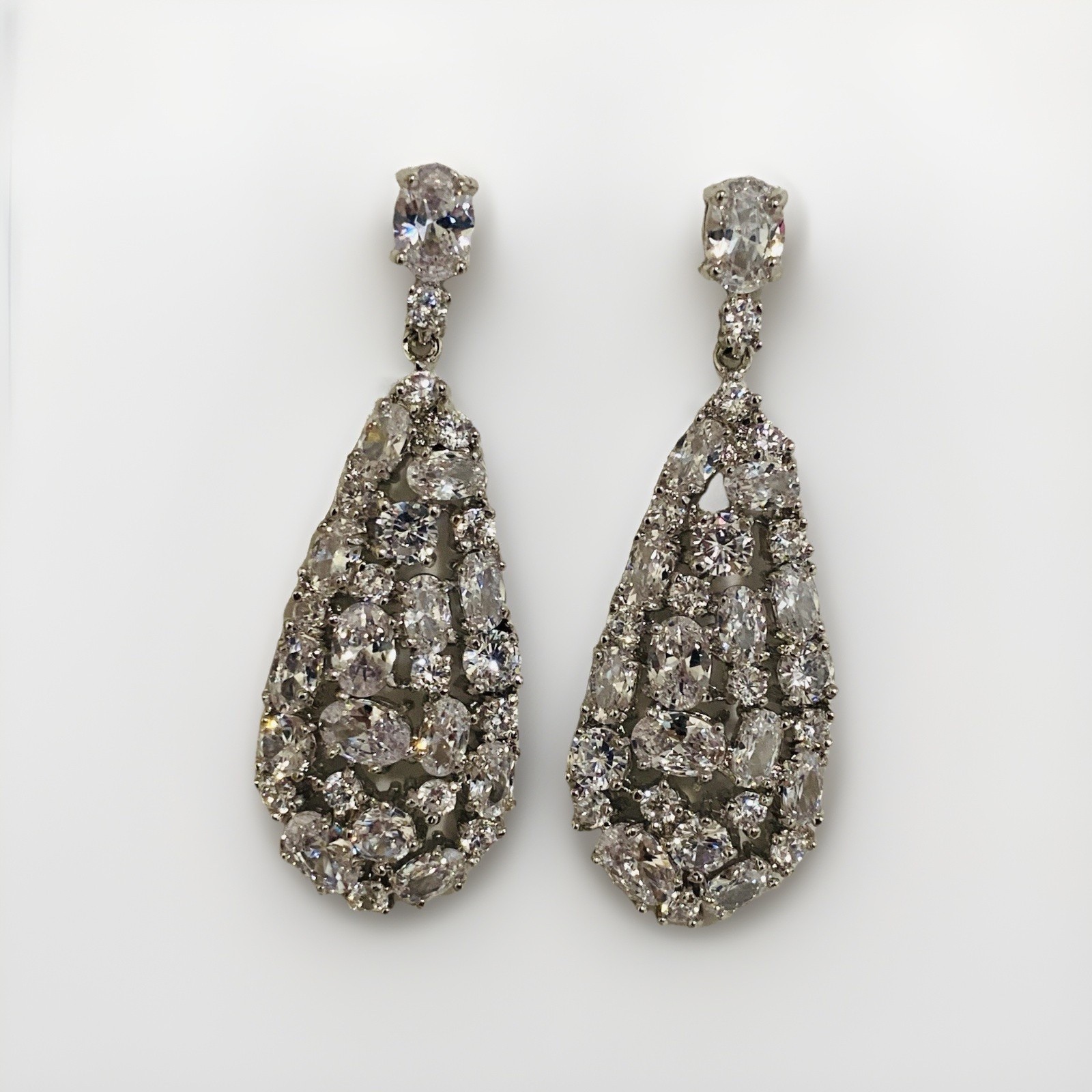 Pave Cubic Zirconia Drop Earring Dangle -wedding-minimalist-fancy-chic Jewelry